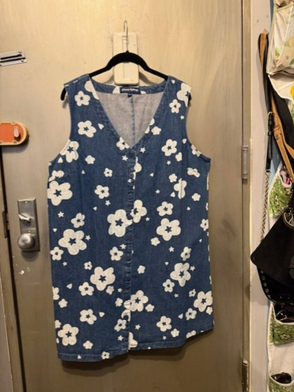Retro Indigo denim Starry Flower Pinafore Mini Dress - NWOT / AU 18 = US 14 - Picture 3 of 16